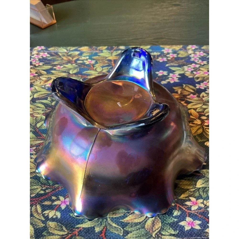 VTG‎ Fenton Blue Carnival Glass Ruffled 7.5
